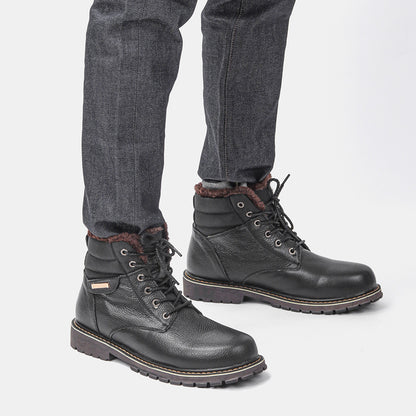 Botas de nieve de cuero real para hombre de talla grande con forro de fleece.