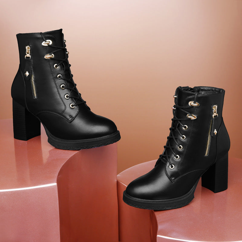 Zapatos de mujer estilo británico para otoño e invierno, Botas de tacón alto para mujeres.