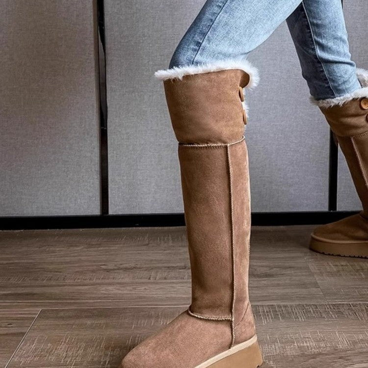 Botas largas de algodón con plataforma gruesa y forro polar para invierno