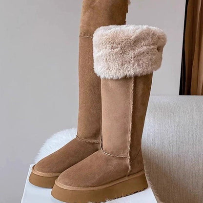 Botas largas de algodón con plataforma gruesa y forro polar para invierno