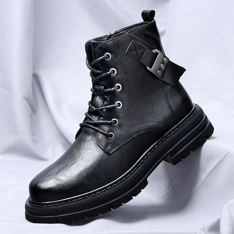 Botas casuales de hombre de cuero de vaca para otoño e invierno, con suela gruesa y punta redonda para mayor calidez.