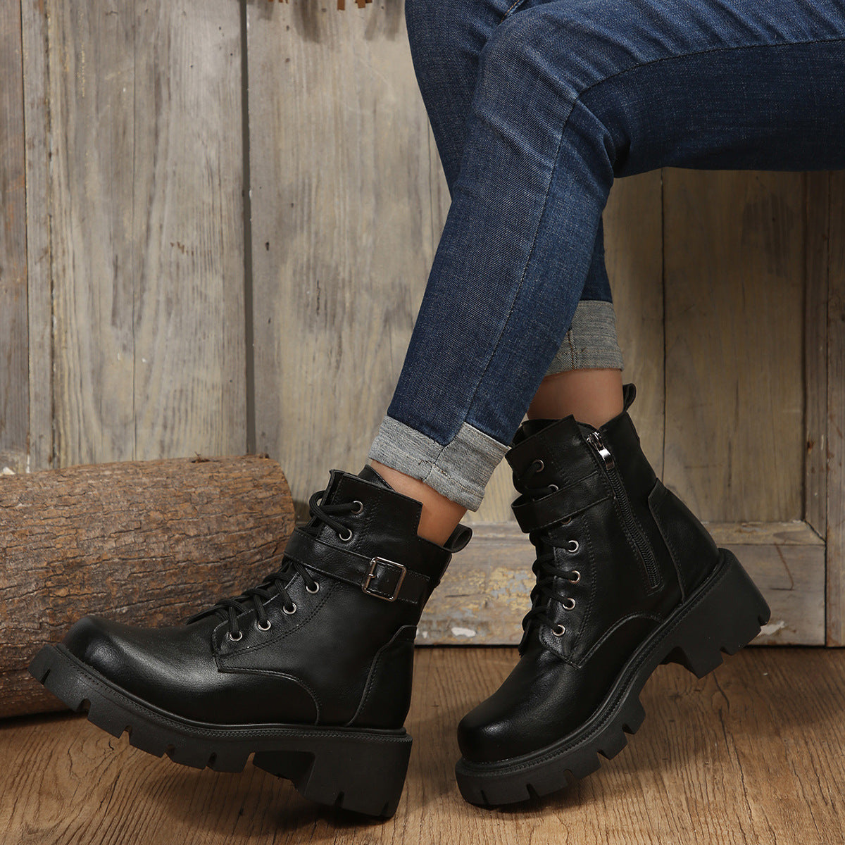 Botas Martin para mujer otoño e invierno nuevas de talla grande con punta redonda y tacón grueso casual a media pantorrilla