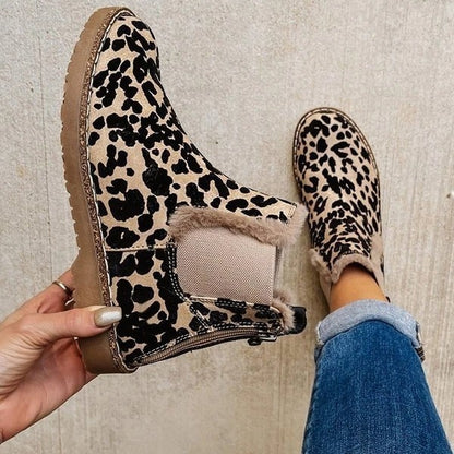 Botas de gamuza con estampado de leopardo cálidas de ocio para mujer