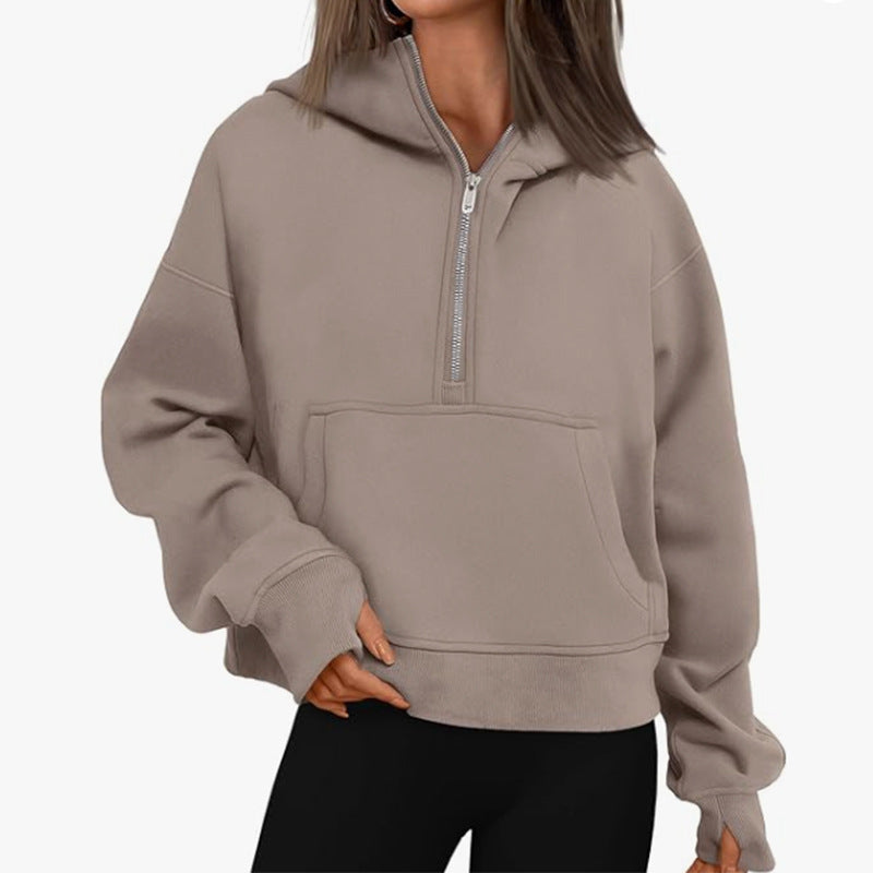 Autumn And Winter Zipper Long Sleeve Loose Hooded Sweater