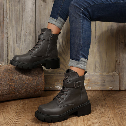 Botas Martin para mujer otoño e invierno nuevas de talla grande con punta redonda y tacón grueso casual a media pantorrilla