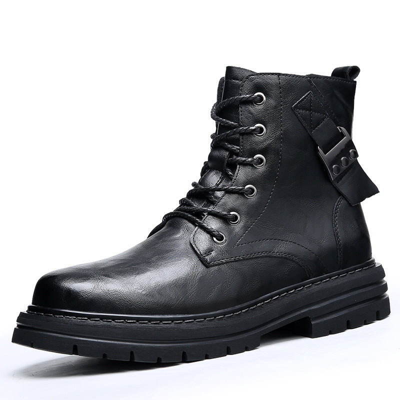 Botas casuales de hombre de cuero de vaca para otoño e invierno, con suela gruesa y punta redonda para mayor calidez.