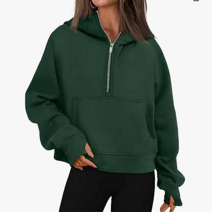 Autumn And Winter Zipper Long Sleeve Loose Hooded Sweater