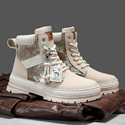 Botas estampadas para hombre estilo británico de altura alta, cómodas, transpirables y planas para el otoño e invierno, ideales para caminar, correr y actividades al aire libre.