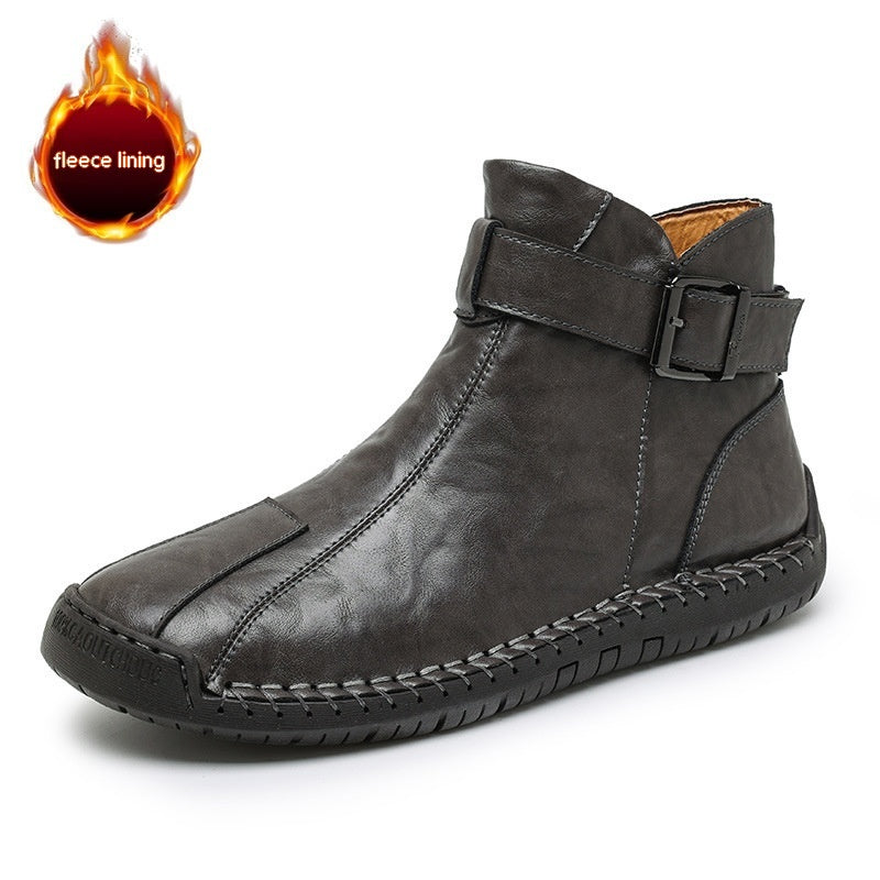 Botas de cuero genuino de alta calidad para hombre, estilo casual en tendencia