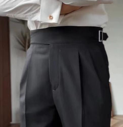 Pantalones de traje casuales ajustados con cinturón para hombre